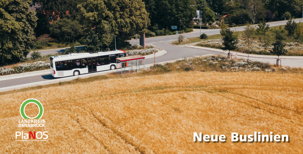 Bus an einer Haltestelle neben einem Getreidefeld