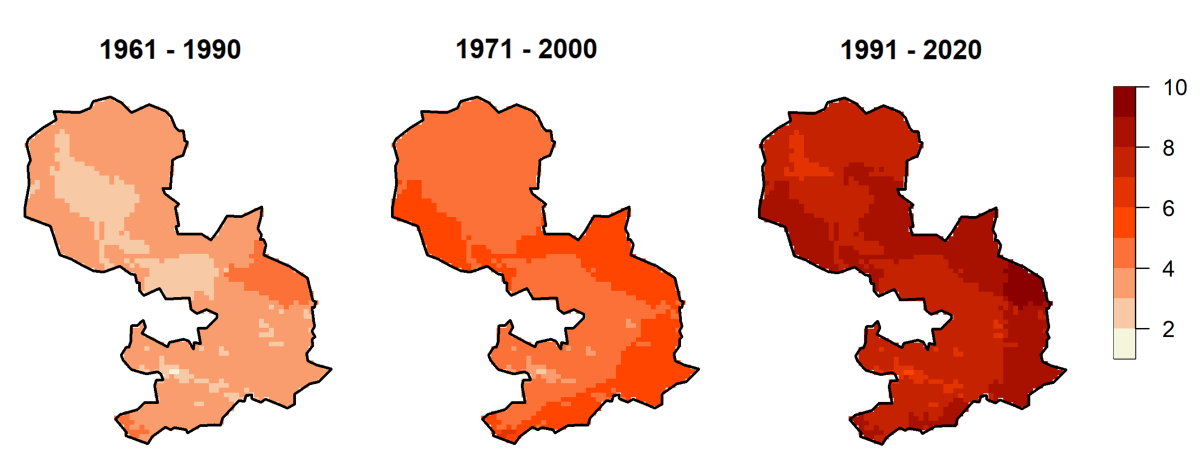 Grafik zum Verlauf heißer Tage zwischen 1960 bis 2020