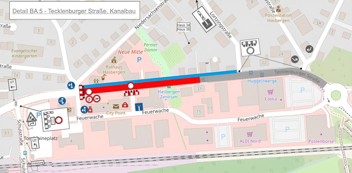 Sperrung in der Ortsdurchfahrt Hasbergen wird bis zur Niedersachsenstraße ausgedehnt kartenausschnitt