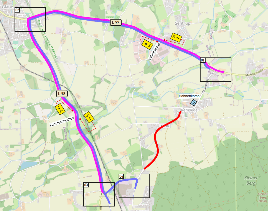 Straßenkarte mit eingezeichneter Umleitung