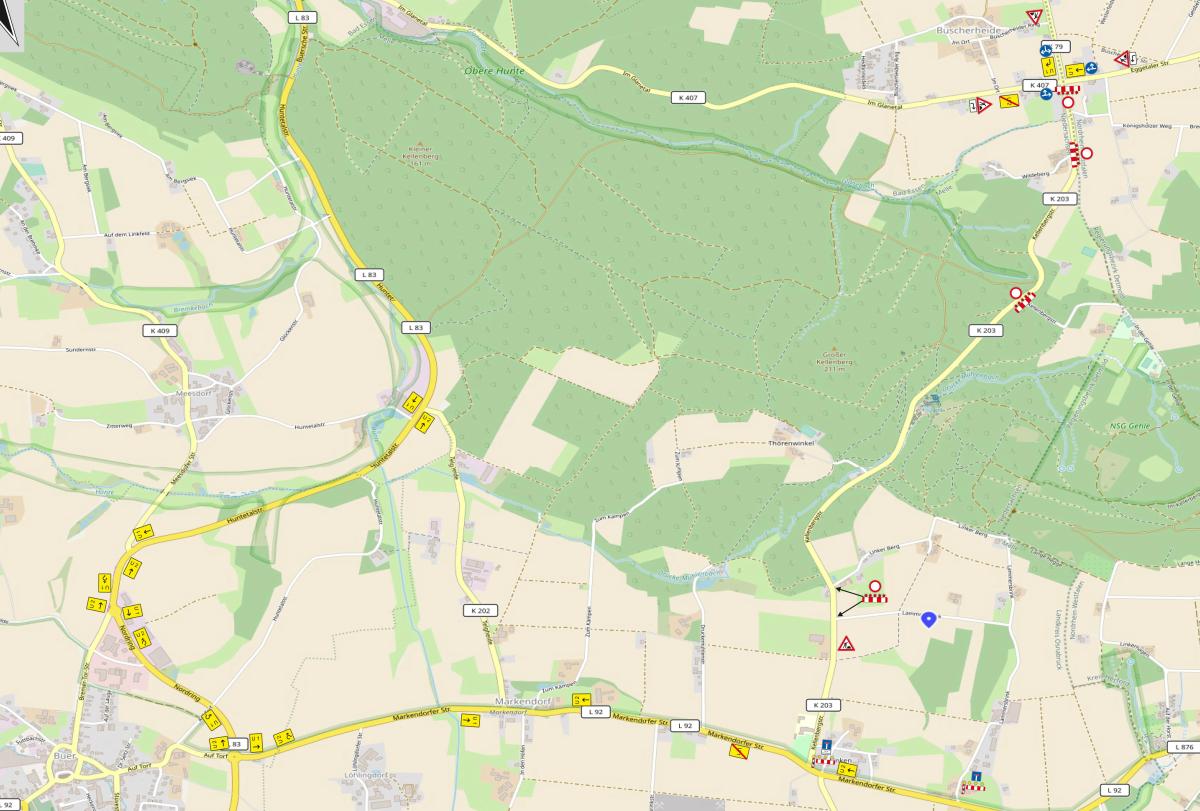 Straßenkarte K203 Melle mit Sperrung und Umleitung