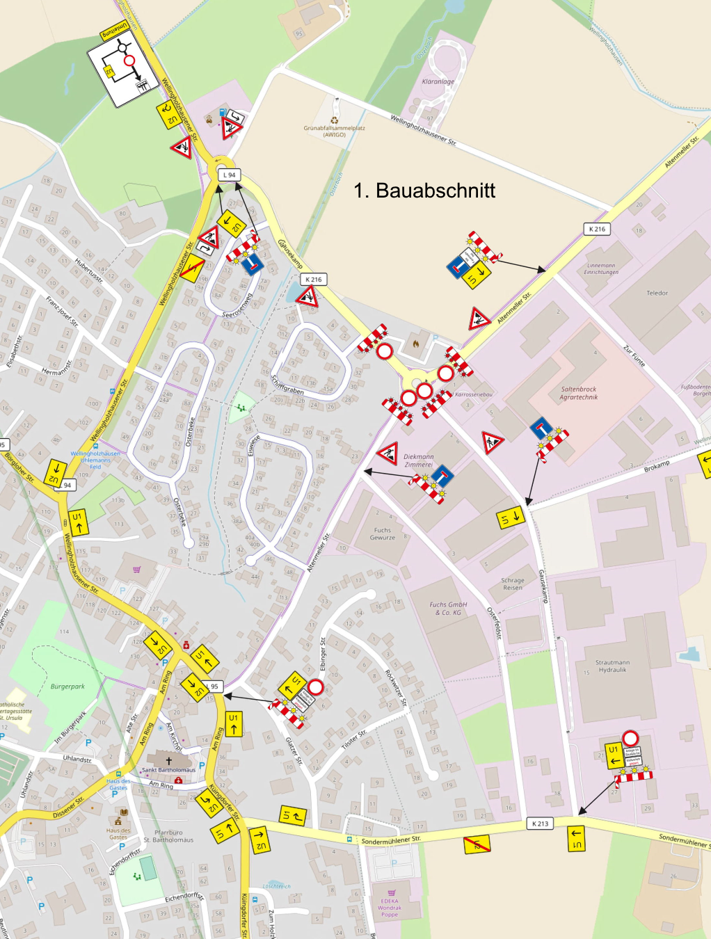 Straßenkarte K216 mit Umleitung