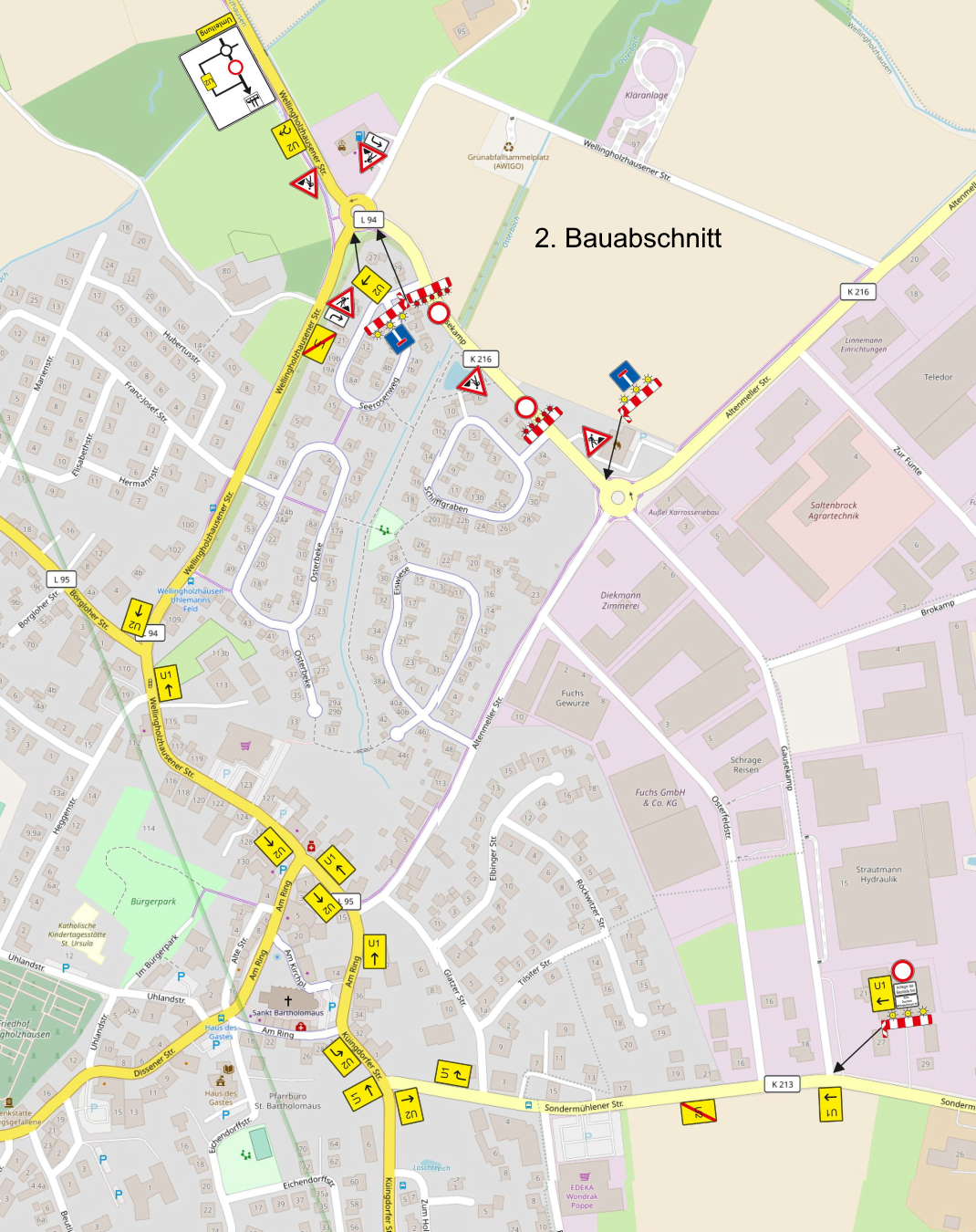 Straßenkarte mit Umleitung