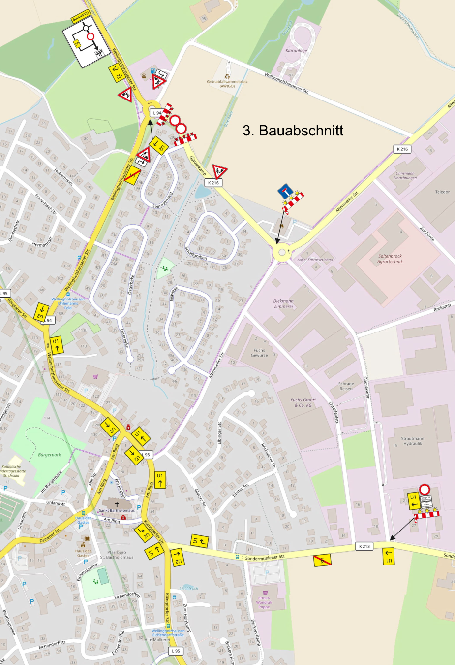Straßenkarte mit Umleitung