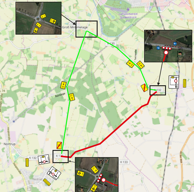 Straßenkarte mit eingezeichneter Umleitung