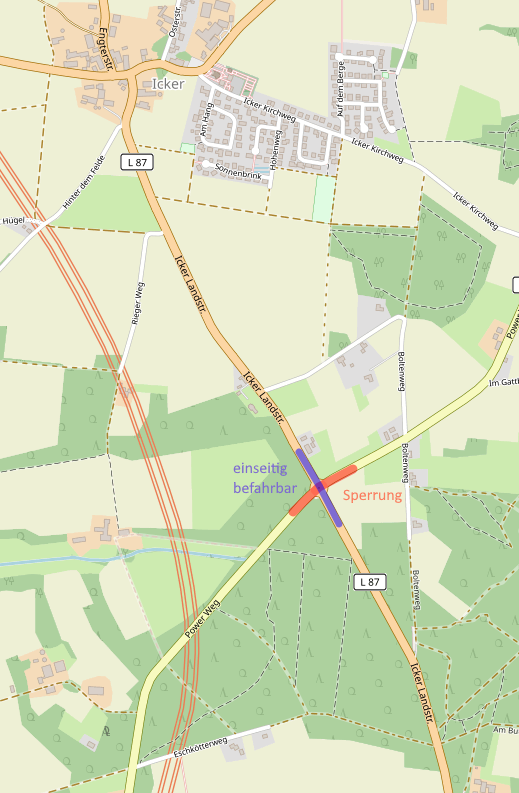 Straßenkarte L87 Melle mit Sperrung
