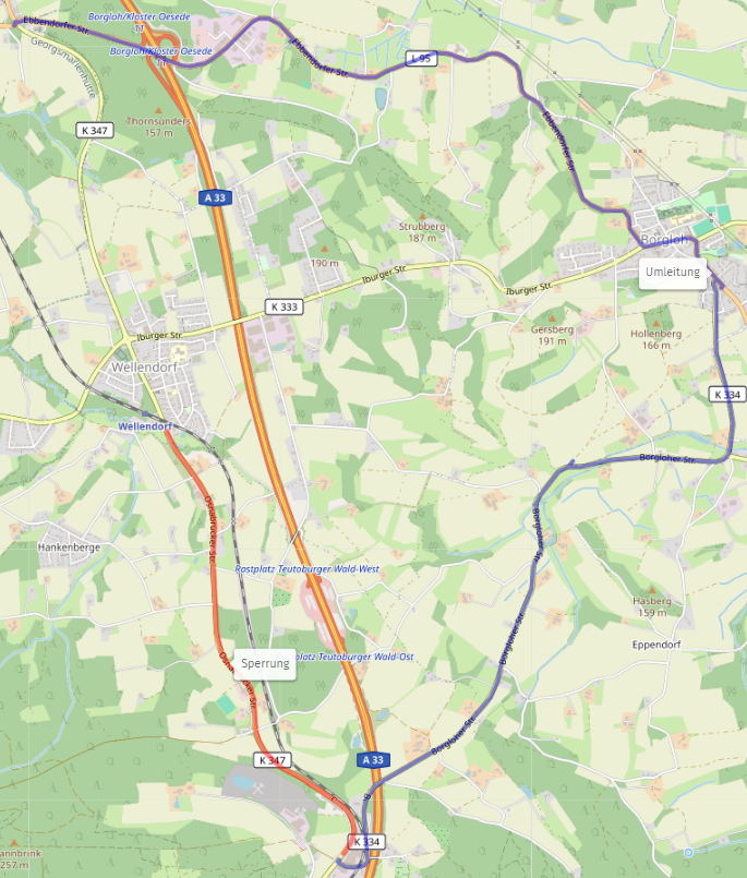 Straßenkarte mit eingezeichneter Umleitung