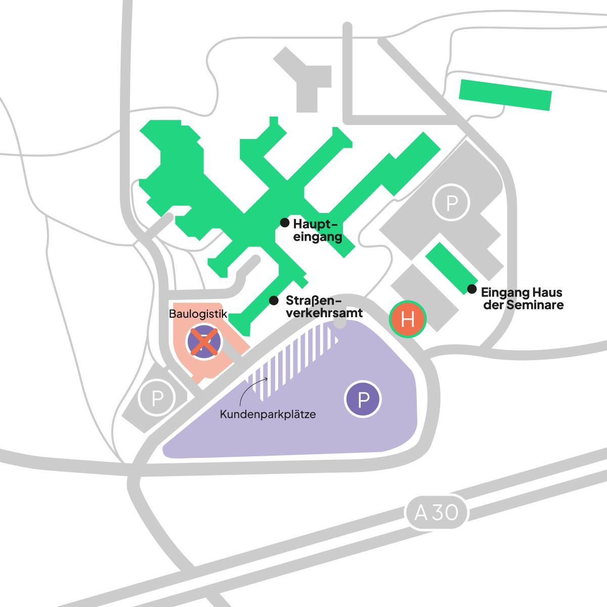 Grafische Karte der Parkplätze ums Kreishaus