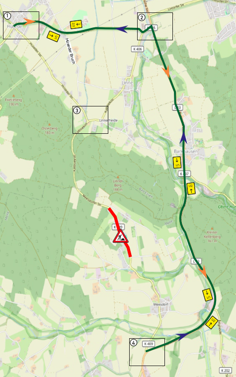 Straßenkarte mit eingezeichneter Umleitung
