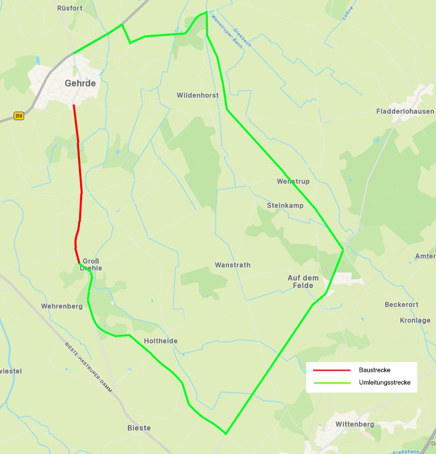 Straßenkarte K140 Gehrde Groß Drehle