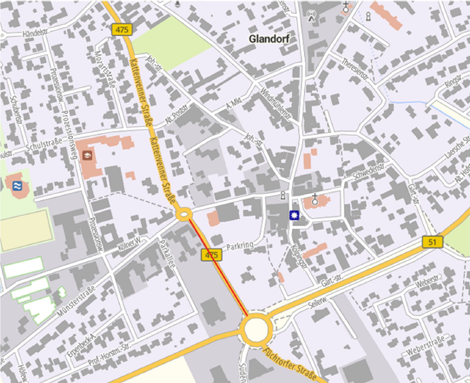 Straßenkarte mit Umleitungsstrecke
