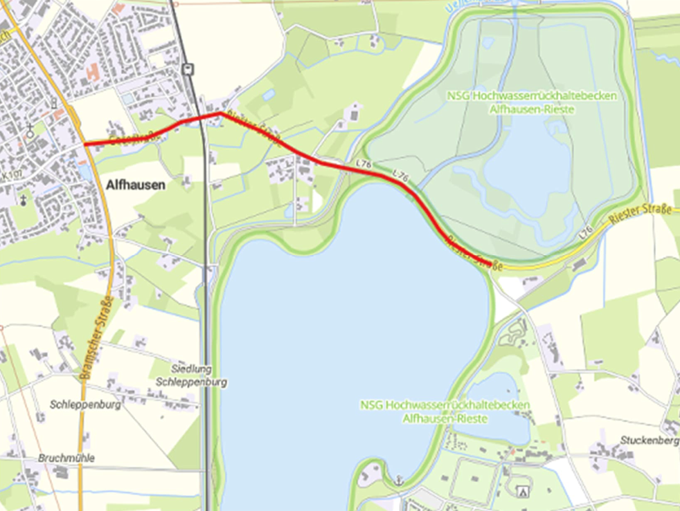 Straßenkarte mit eingezeichneter Baustelle