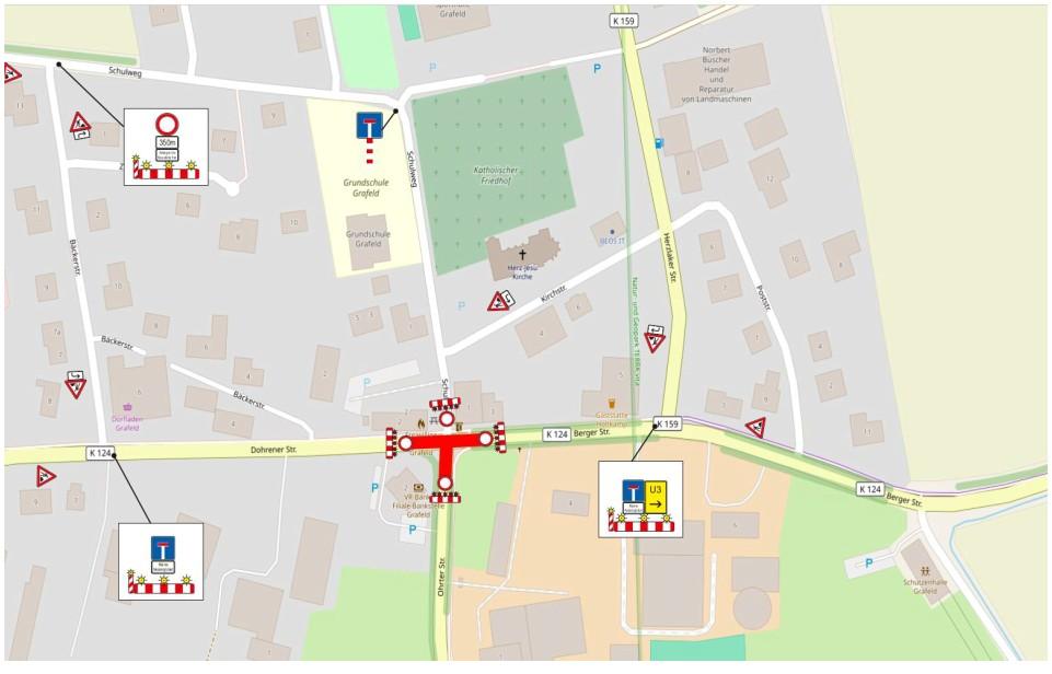 Straßenkarte mit eingezeichneter Sperrung