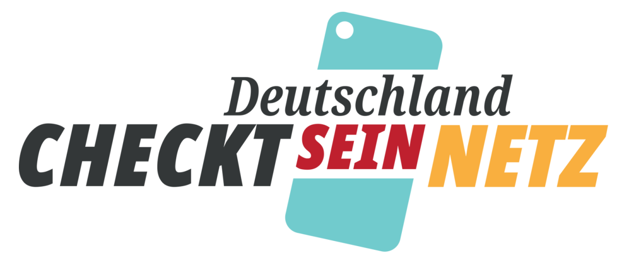 Logo Mobilfunk-Messwoche Logo mit dem Schriftzug in schwarz, rot, gold: Deutschland checkt sein Netz