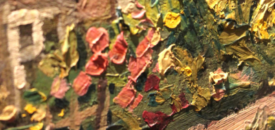 Deckblatt eines Begleitheftes zu einer Ausstellung mit gemalten Blumen.