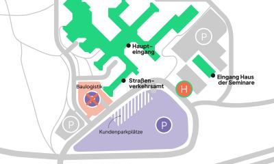 Grafische Karte der Parkplätze ums Kreishaus