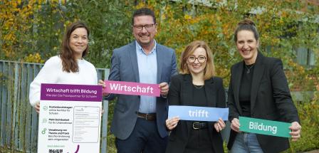 4 Personen mit Plakat im Freien