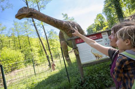 Neben den Spuren der echten Saurier gibt es zwei lebensgroße Modelle zu entdecken