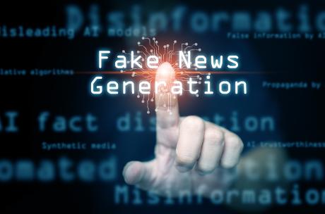 Zeigefinger deutet auf Schriftzug Fake News Generation