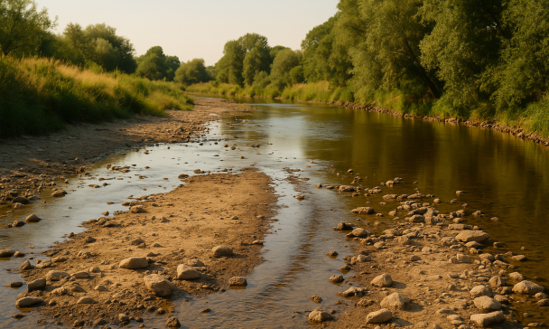 Flusslauf mit Niedrigwasser