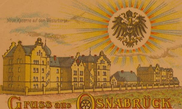 Historische Postkarte mit Zeichnung einer Kaserne
