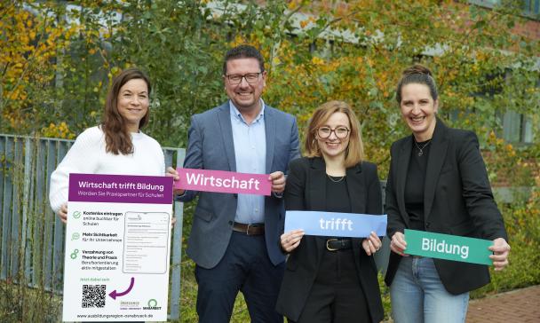 4 Personen mit Plakat im Freien