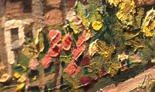 Deckblatt eines Begleitheftes zu einer Ausstellung mit gemalten Blumen.