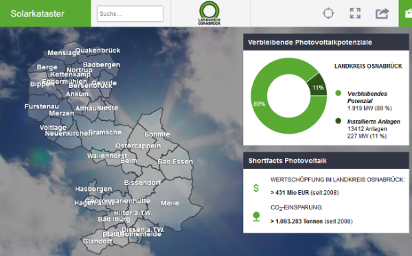 Screenshot der Website: Solardachkataster